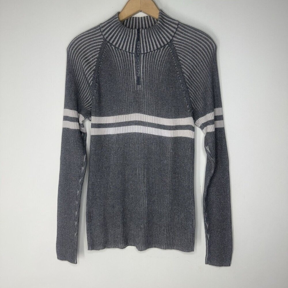 Armani Exchange Gray 1/4 Zip Knit Ribbed Sweater Women’s Size L designer Sporty